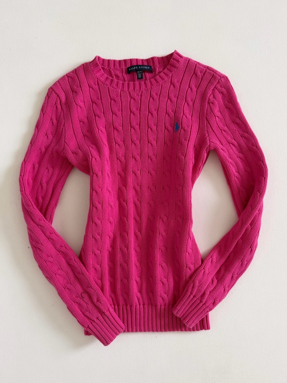 Ralph Lauren Hot Pink Cable-Knit Crewneck Sweater